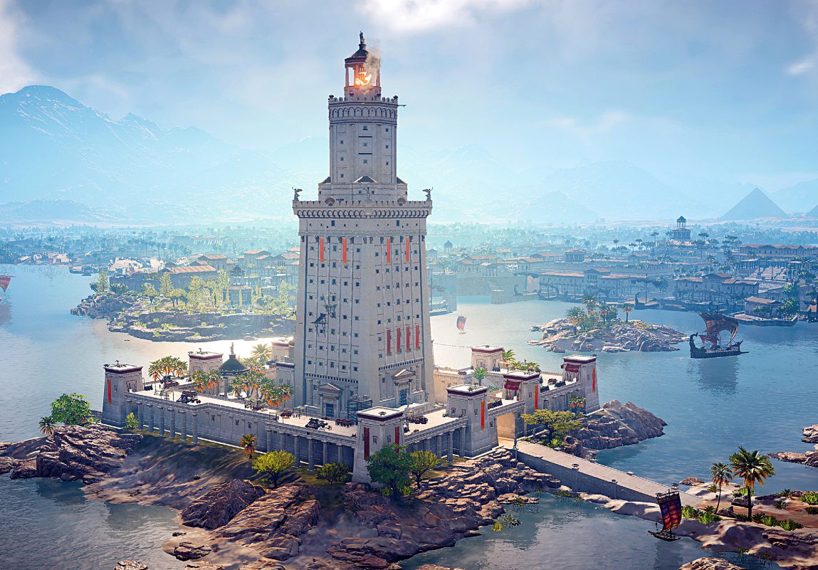 Une reconstitution du phare d’Alexandrie au temps de l’Égypte antique, dans le jeu vidéo Assassin’s Creed Origins. UBISOFT