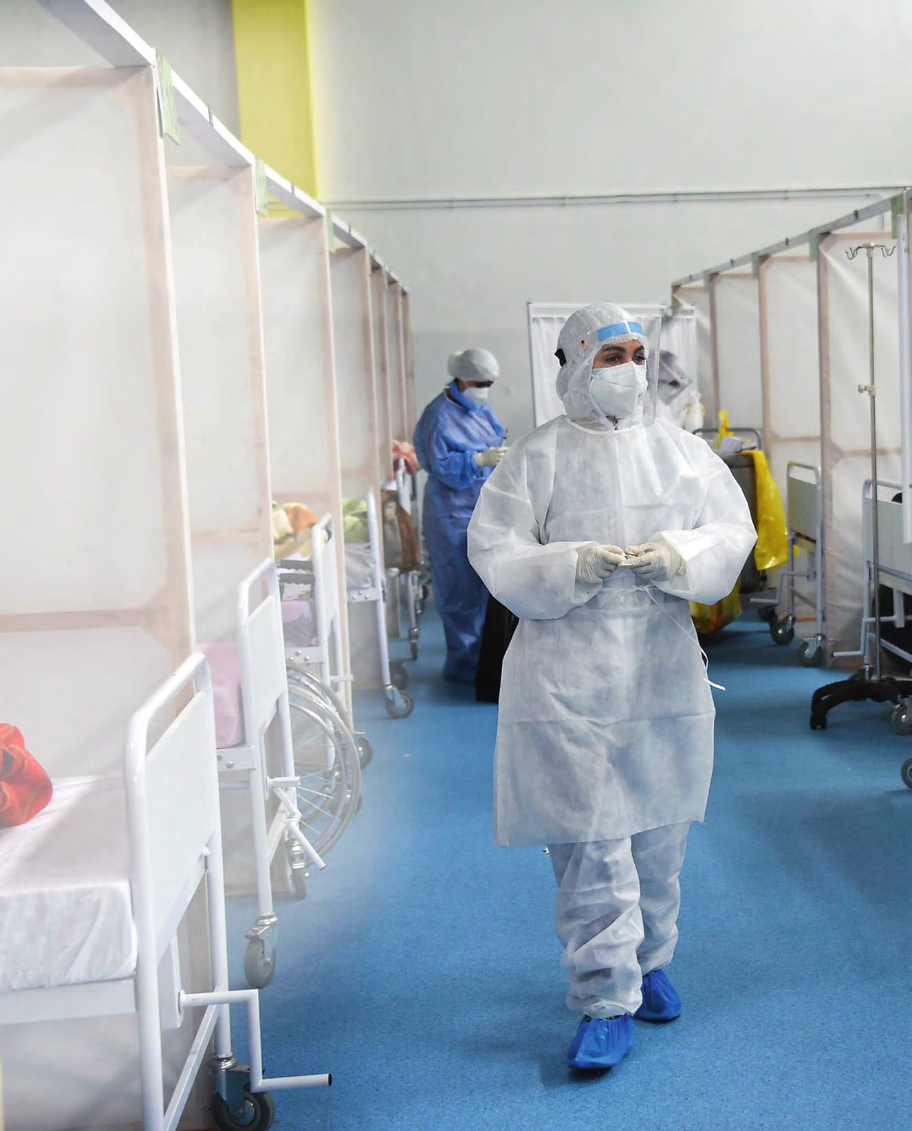 À Tunis, dans un complexe sportif transformé en hôpital pour traiter des cas de Covid-19, en avril dernier. JDIDI WASSIM/SOPA IMAGES/ZUMA/REA