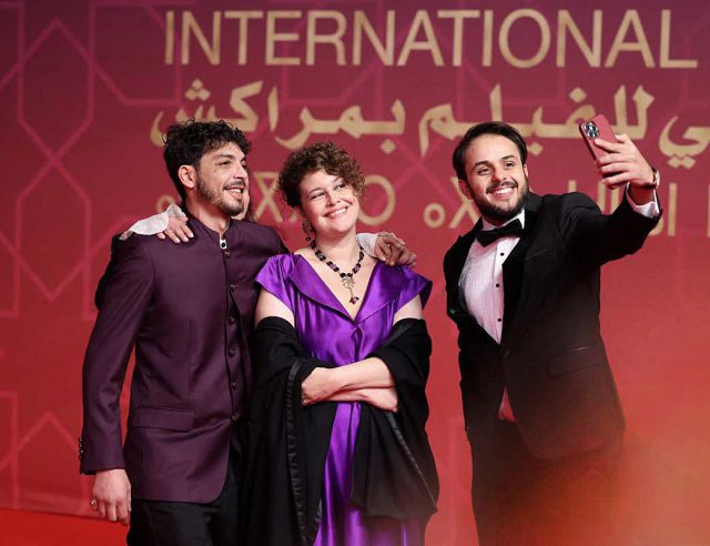 Driss Ramdi, Meryem Benm’Barek et Ayoub Trombati au Festival international du Film de Marrakach, le 30 novembre 2025. DOMINIQUE JACOVIDES/BESTIMAGE