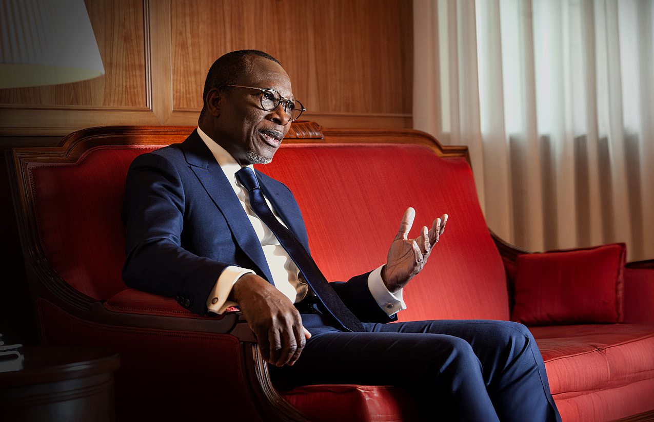 Patrice Talon, président du Bénin, lors d’une interview accordée à Jeune Afrique, le 24 février 2025, au palais présidentiel de Cotonou. VINCENT FOURNIER POUR JA
