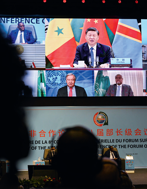 Xi Jinping (en visioconférence) lors de son discours au FOCAC, qui s’est tenu à Dakar fin novembre. COOPER INVEEN/REUTERS