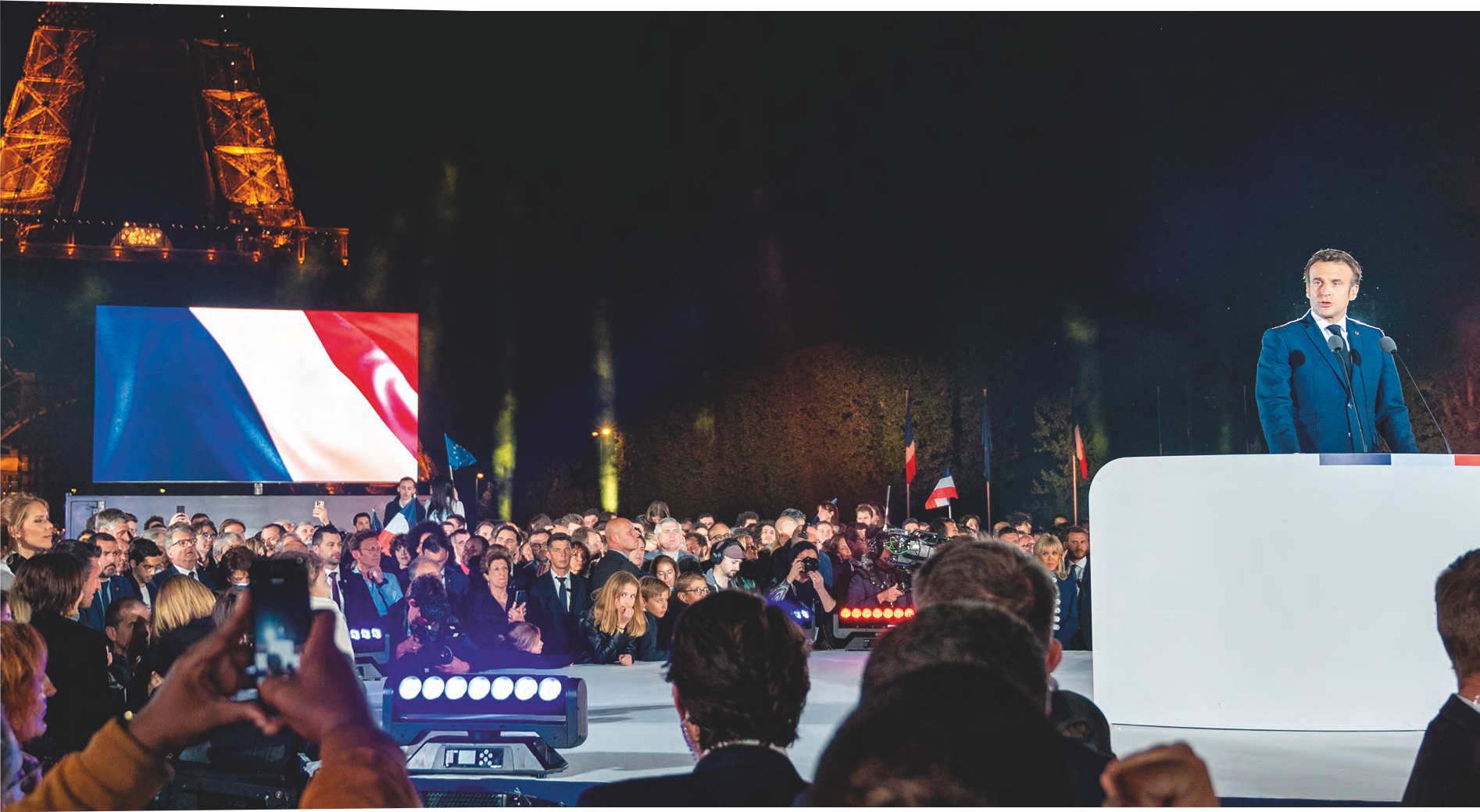 Le président Emmanuel Macron au Champ-de-Mars, à Paris, le soir de sa victoire, le 24 avril dernier. AMMAR ABD RABBO/ABACA