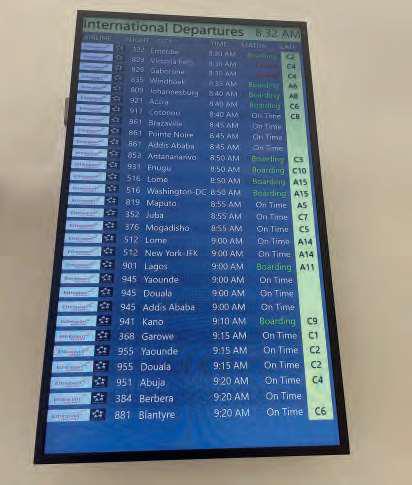 Departures board at Bole airport one night in November 2022.ZYAD LIMAM
