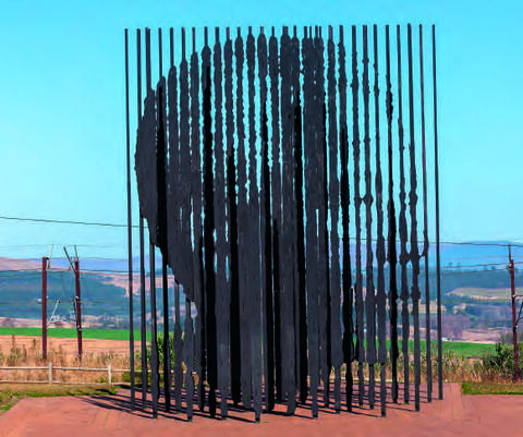 A monument to Nelson Mandela made of steel bars near Durban. SHUTTERSTOCK