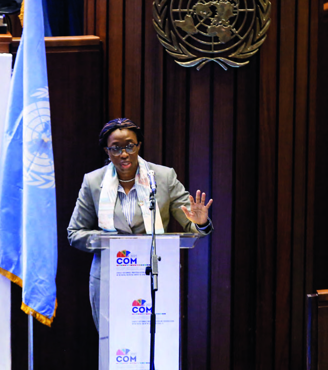 Vera Songwe, secrétaire exécutive de la Commission économique pour l’Afrique des Nations unies, le 22 mars à Addis-Abeba. MINASSE WONDIMU HAILU/ANADOLU AGENCY/AFP
