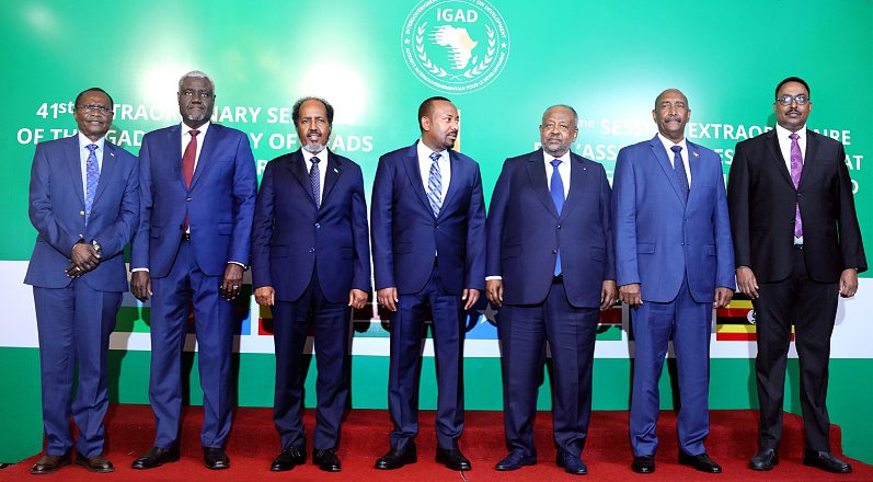 Le président Guelleh et ses homologues, à l’occasion du 41e sommet extraordinaire de l’IGAD.ABOU HALLOYTA