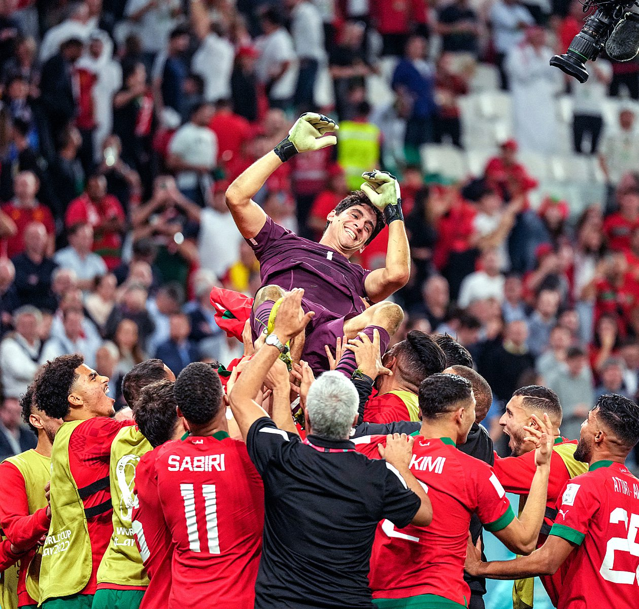 MAROC Les Lions de l’Atlas victorieux face à l’Espagne en huitièmes de finale de Coupe du monde, en 2022, au Qatar. AYMAN AREF/NURPHOTO/ NURPHOTO VIA AFP