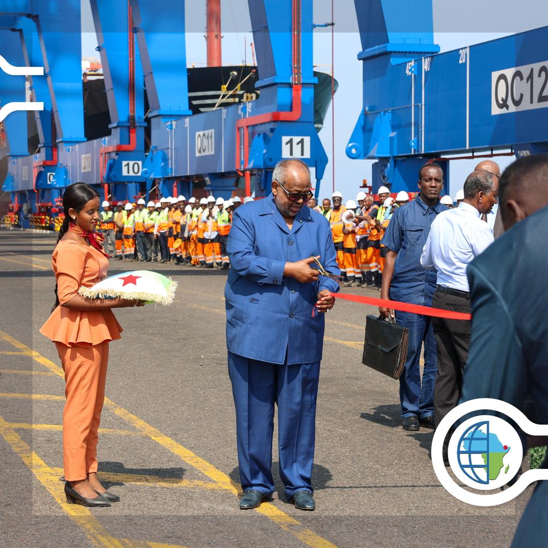 Le président Ismaïl Omar Guelleh à l’inauguration des nouvelles grues du port de à conteneurs de Doraleh, le 22 janvier 2024. DR