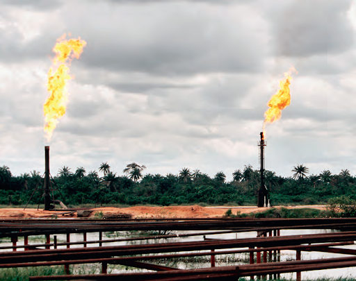 Une exploitation de pétrole en Ogoniland, dans le delta du Niger, au Nigeria. ALAMY