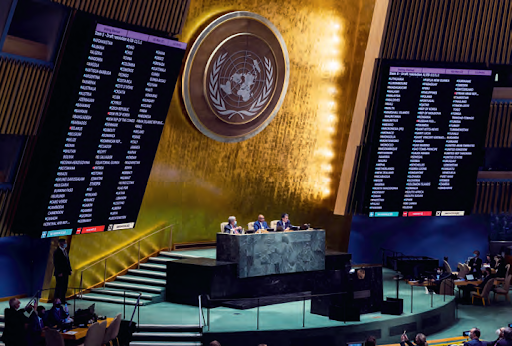 Vote de la résolution condamnant l’invasion de l’Ukraine par la Russie, à l’Assemblée générale des Nations unies, à New York, le 2 mars dernier. EPA-EFE/JUSTIN LANE