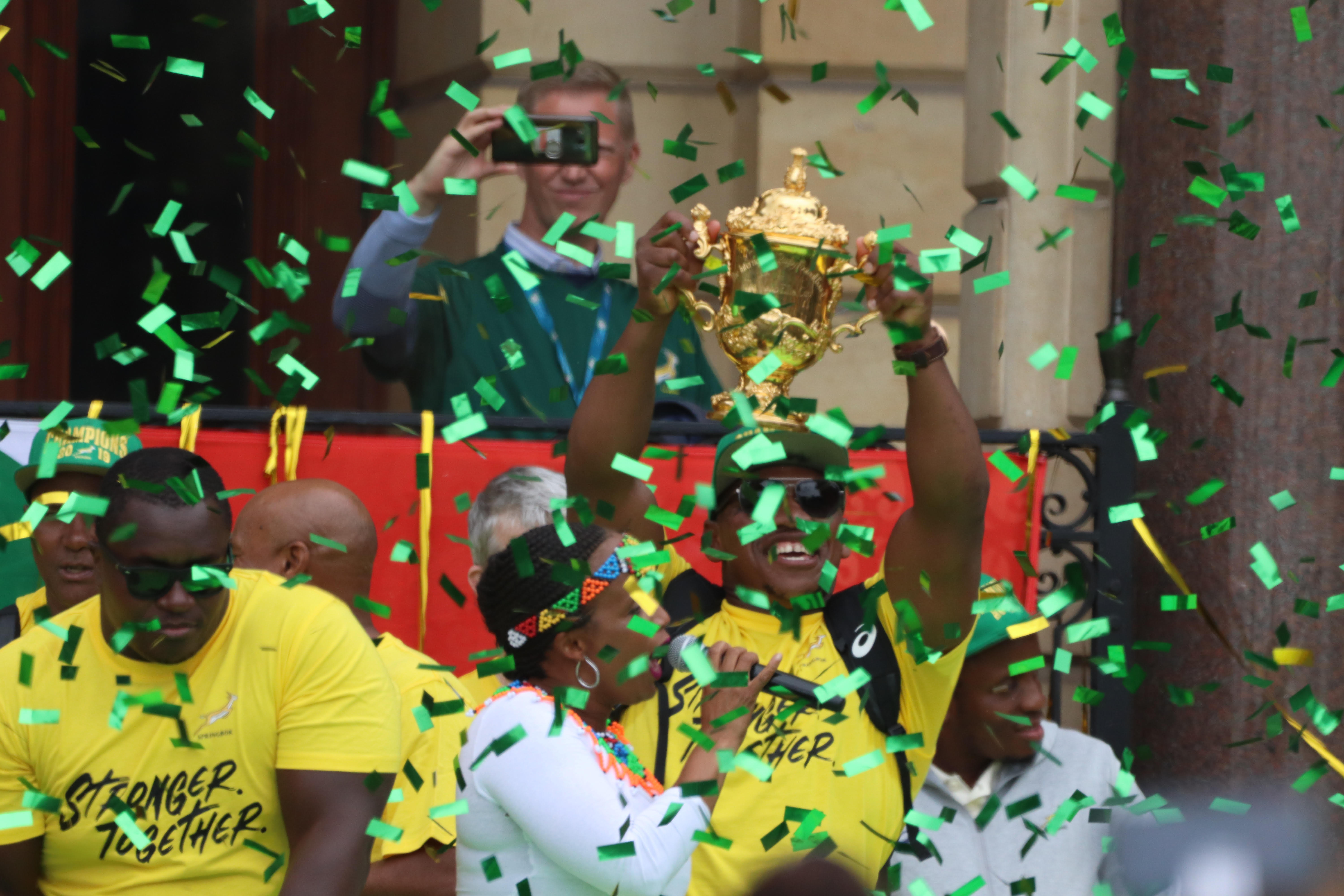 Célébration dans les rues du Cap, en 2019, après la fameuse victoire des Springboks sud africain lors de la coupe du monde au Japon.