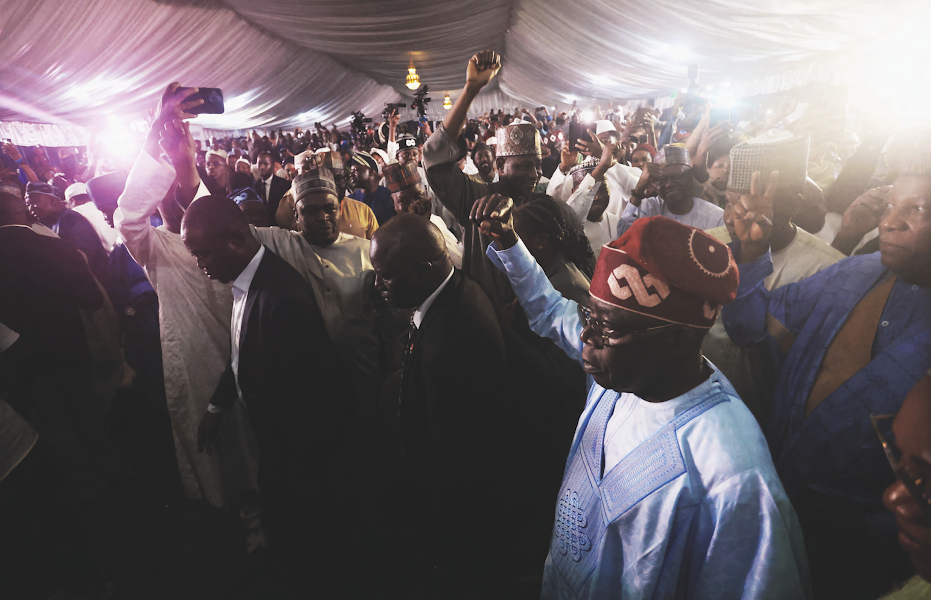 The new leader celebrating at campaign headquarters in Abuja on March 1. KOLA SULAIMON/AFP