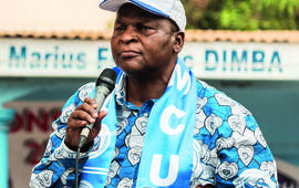 Le chef d’État centrafricain Faustin-Archange Touadéra, en campagne à Bangui, le 12 décembre 2020. XINHUA/RÉA