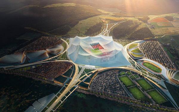 Le futur stade Hassan II, dont le design a été pensé par les architectes Tarik Oualalou et Linna Choi, associés au cabinet Populous. DR