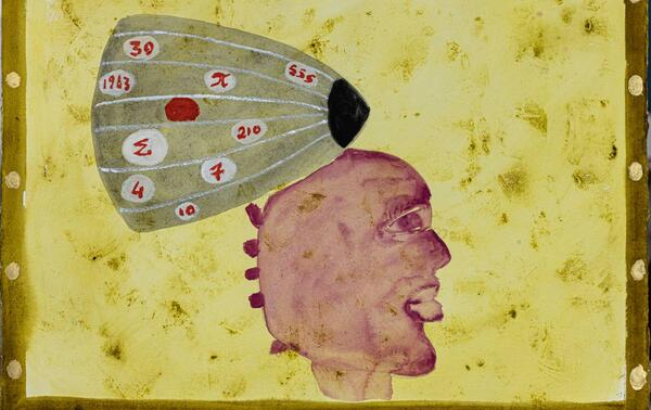 Ouattara Watts Porteuse de code, 2026 Aquarelle sur papier, 81 x 101 cm. Jusqu’au 6 juin à la galerie Cécile Fakhoury, Abidjan. © Issam Zejly Suprême Communication — Courtesy of Galerie Cécile Fakhoury