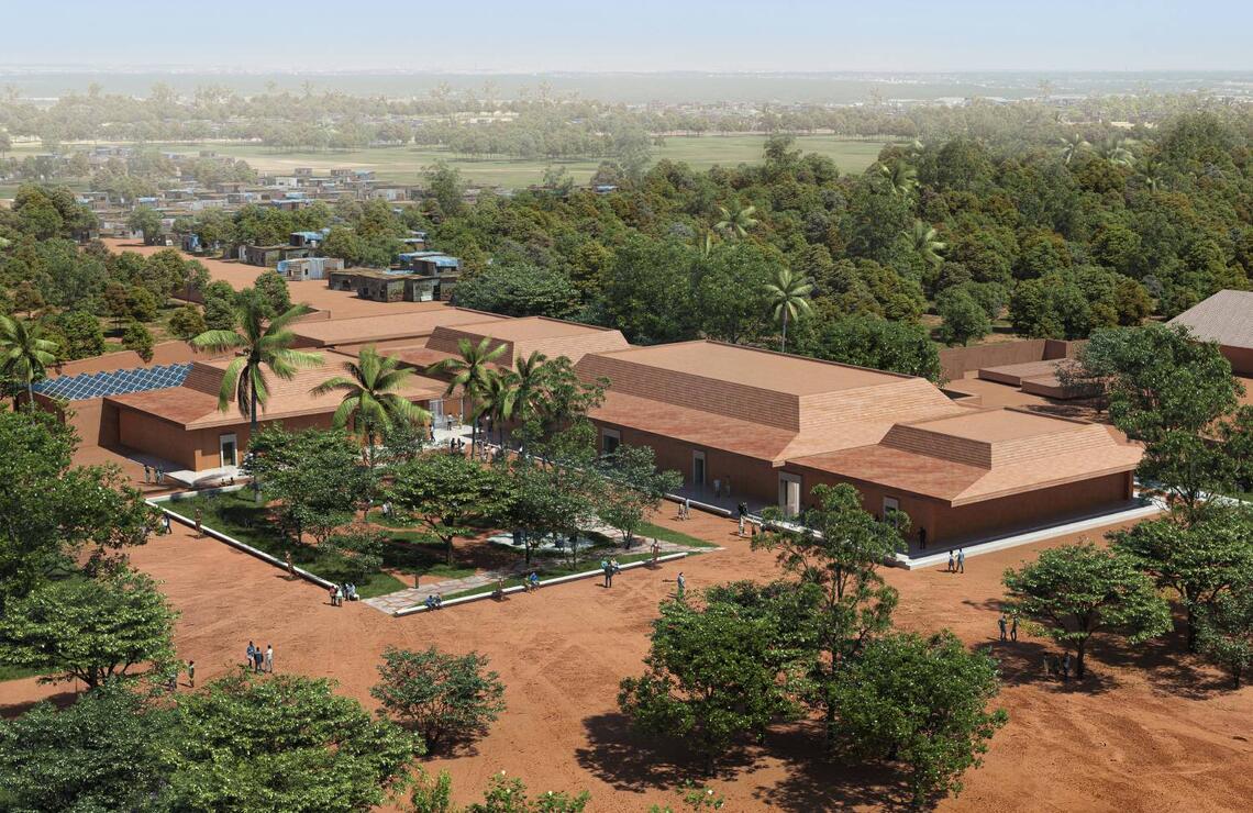 Au Bénin, Françoise N'Thépé conçoit le Musée des Rois et des Amazones du Danxomè MURAD, Vue aérienne. INUI
