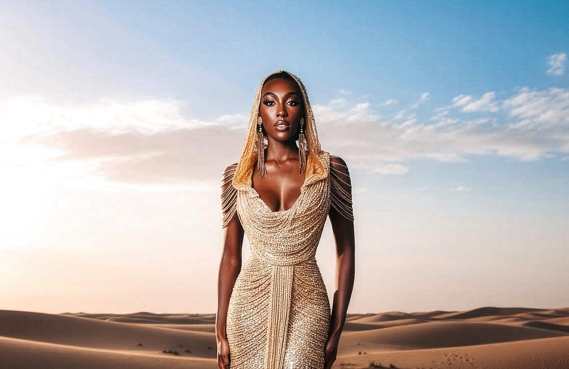 La mannequin porte une robe Lewa, designée par Maelys Plivard. MANU MATUS