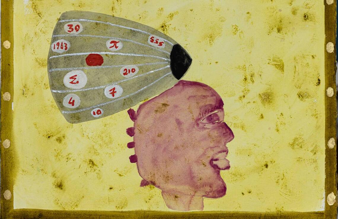 Ouattara Watts Porteuse de code, 2026 Aquarelle sur papier, 81 x 101 cm. Jusqu’au 6 juin à la galerie Cécile Fakhoury, Abidjan. © Issam Zejly Suprême Communication — Courtesy of Galerie Cécile Fakhoury