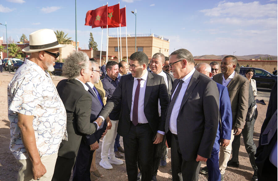 Mohammed Mehdi Bensaid, ministre de la Jeunesse, de la Culture et de la Communication, à l'occasion du lancement des travaux de la Cité internationale de cinéma, à Ouarzazate, le 26 juin 2026. DR