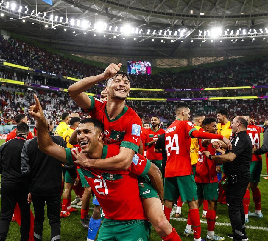 Le 10 décembre 2022, au Qatar, les Marocains se qualifient pour les demi-finales de la Coupe du monde, une première pour une équipe africaine.KOEN VAN WEEL/ANP SPORT/PRESSE SPORTS