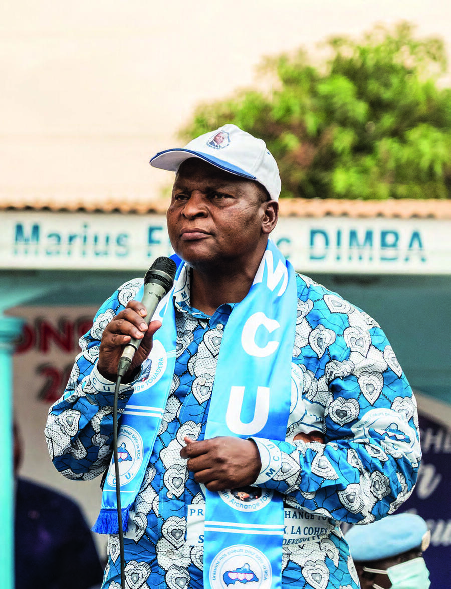 Le chef d’État centrafricain Faustin-Archange Touadéra, en campagne à Bangui, le 12 décembre 2020. XINHUA/RÉA